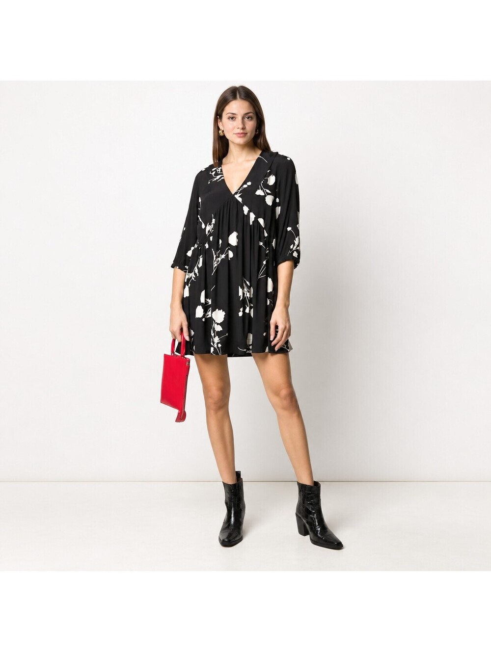 BA&SH Pansy Gathered Floral-Print Crepe Mini Dress Boho Feminine Flowy